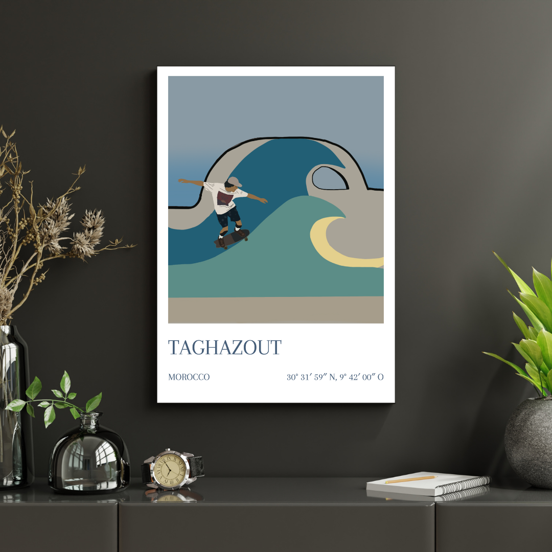 Affiche Taghazout Maroc skate décoration murale voyage