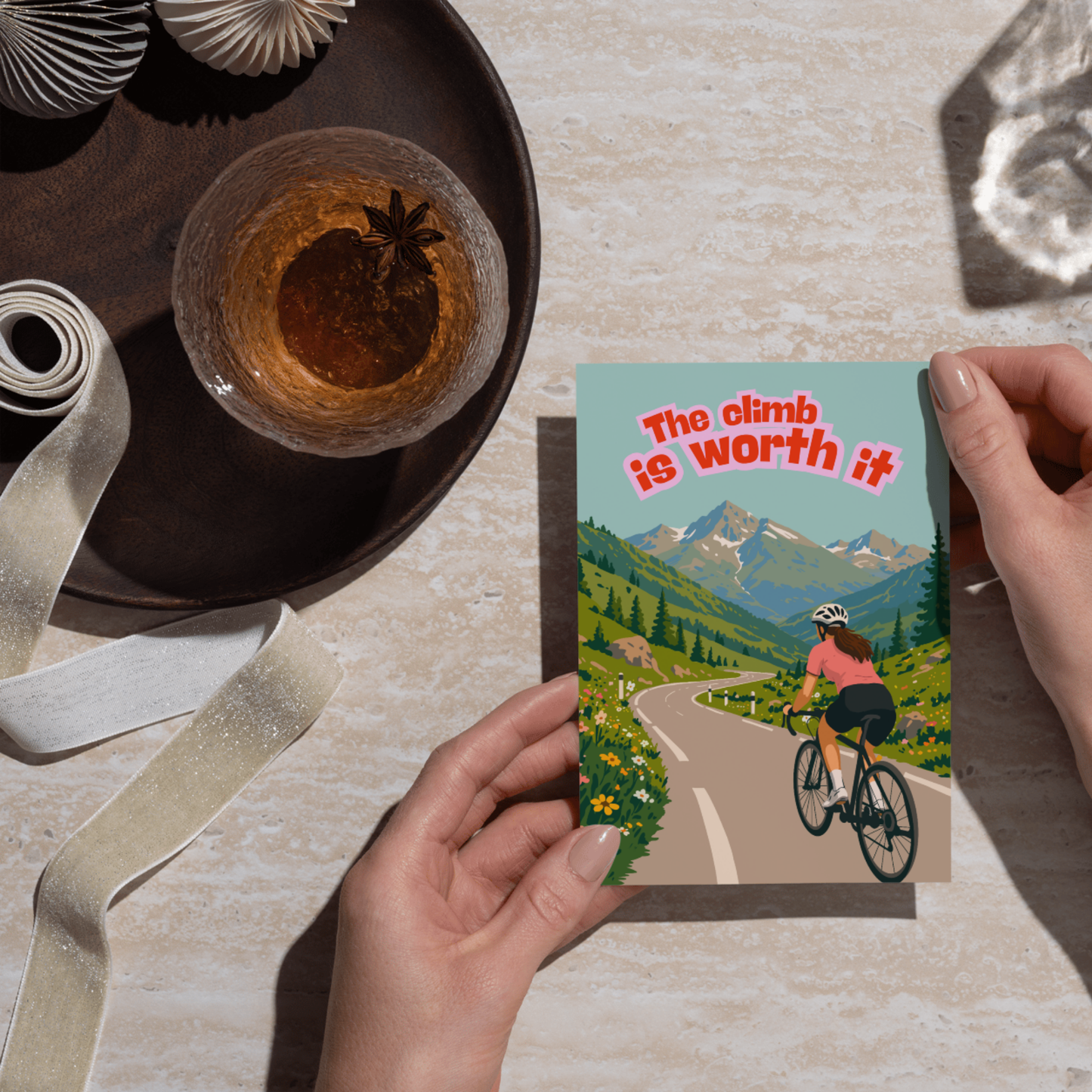 Carte postale cyclisme montagne The Climb is Worth It