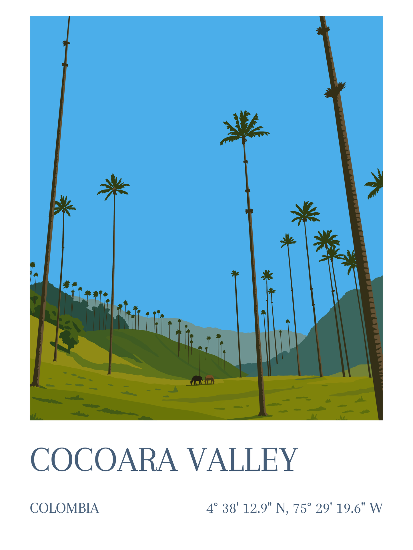 Affiche Vallée de Cocora Colombie avec palmiers
