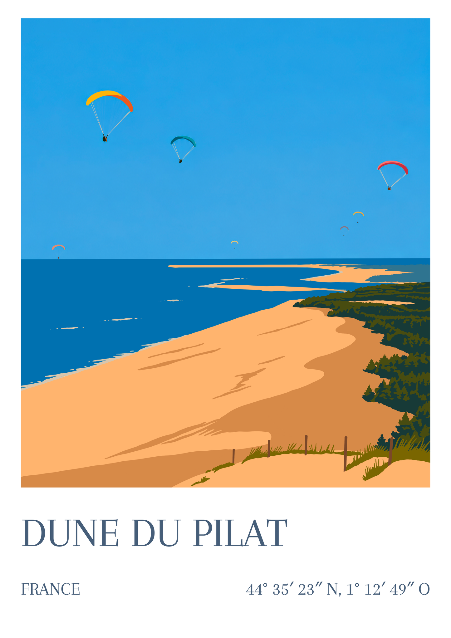 Affiche Dune du Pilat Bassin d'Arcachon avec parapentes