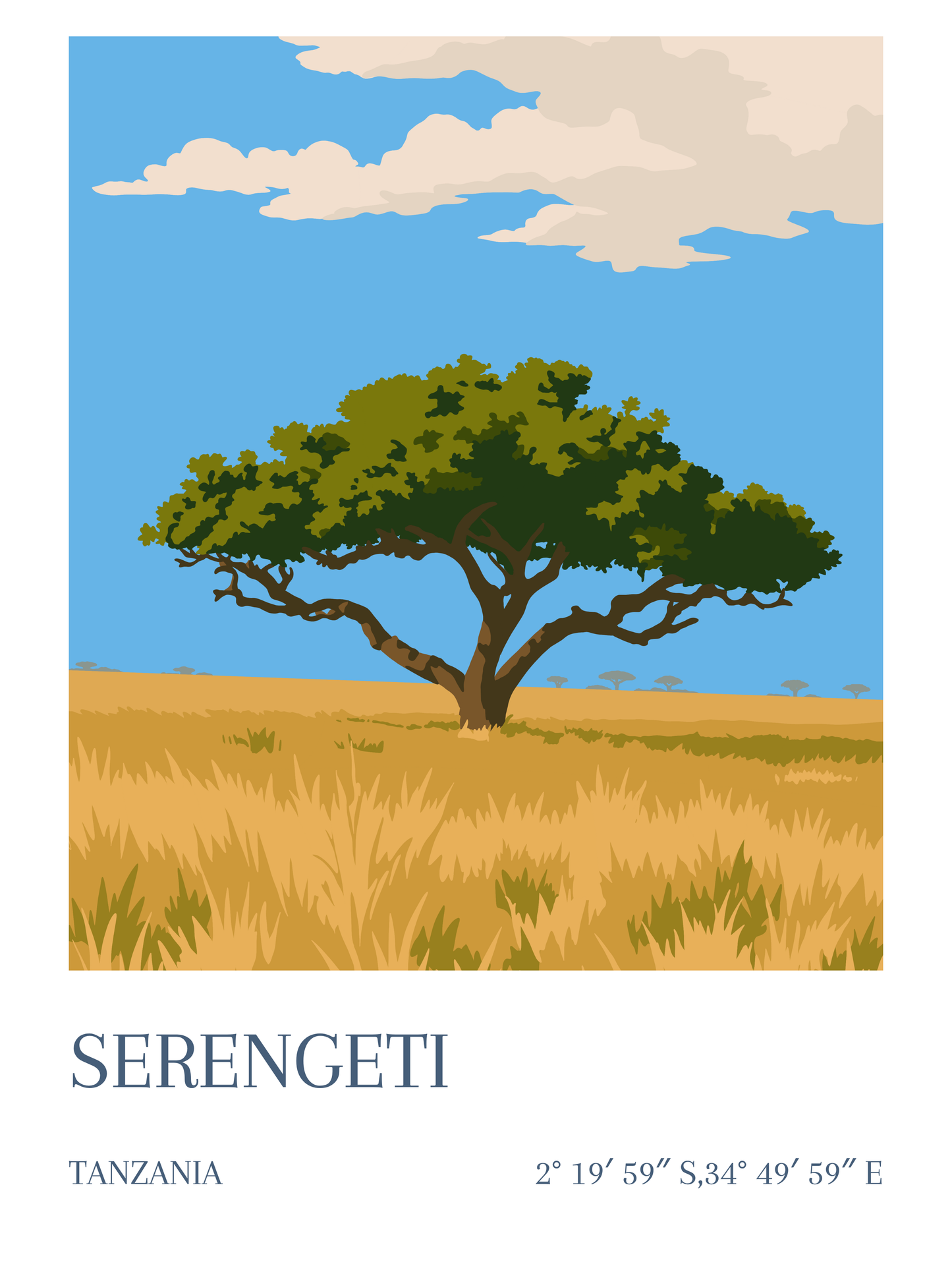 Affiche Serengeti Tanzanie savane africaine et acacia