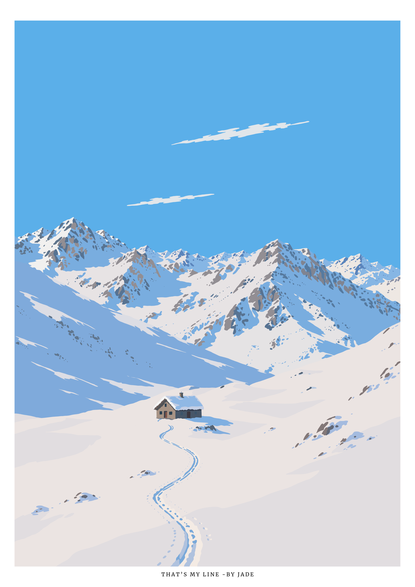 Affiche refuge dans les montagnes enneigées des Alpes