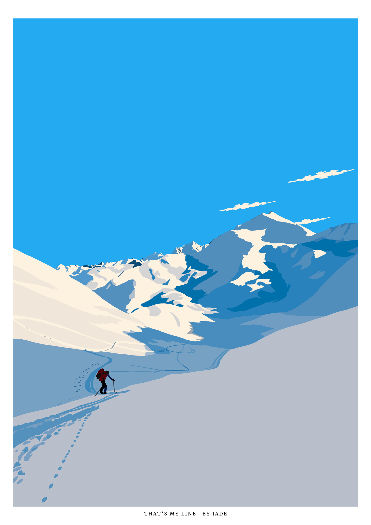 Affiche ski de randonnée dans les montagnes enneigées